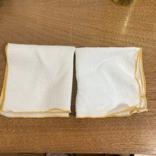 Set Of Two Matching Simple Vintage Handkerchiefs White With Yellow Trim