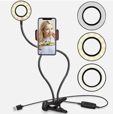 Selfie Ring Light with Cell Phone Holder Stand for Live Stream/Makeup, Clip on!