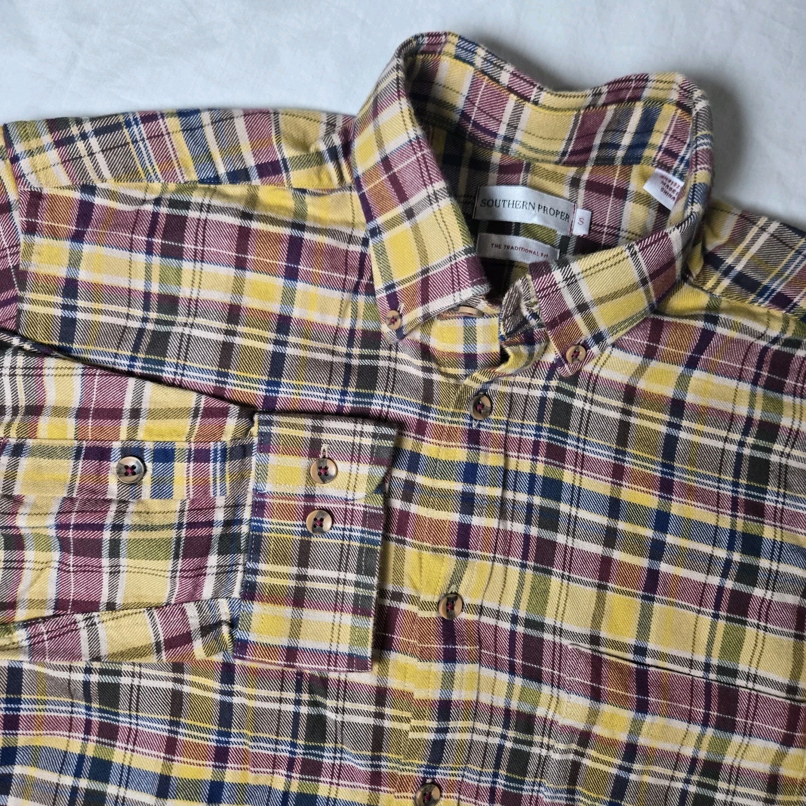 Southern Proper Shirt Mens Small Plaid Flannel Long Sleeve Button Down