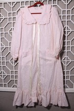 Vintage Miss Elaine Nightgown Womens M Pink Cottagecore Ruffles Tie Up Ladies
