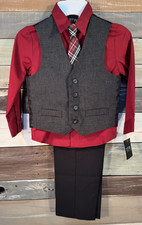 TFW Boys Long Sleeve 4 Pc Burgundy Red Black Dress Pant Suit Reg 4 NEW