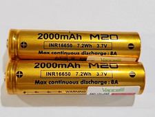 2 pc gold 16650 Rechargeable BATTERY 3.7v 2000mAh Li-ion Button top