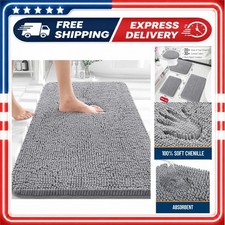 OLANLY Chenille Bath Mat 30x20, Soft Absorbent Grey Rug, Machine Washable