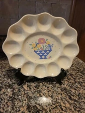 Vintage Deviled Egg Plate Auntie EM Spring Collection 1986 HMK 12+ eggs USA MINT