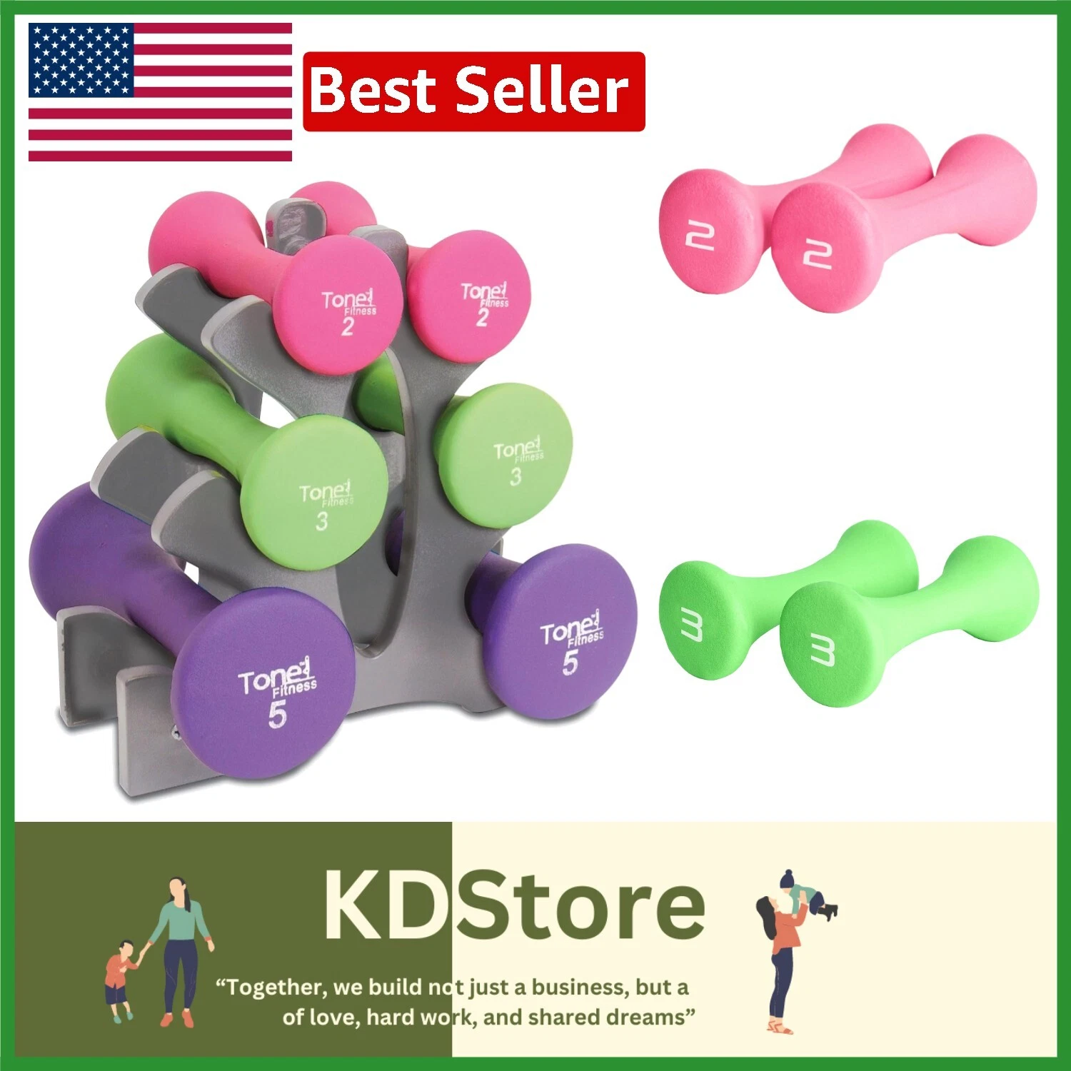 Tone Fitness 20lb Hourglass Dumbbell Set – 3 Pairs with Storage Rack