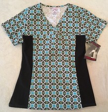 NWT Cherokee Flexibles Scrub Top Xs Womens Blue Floral Nurse