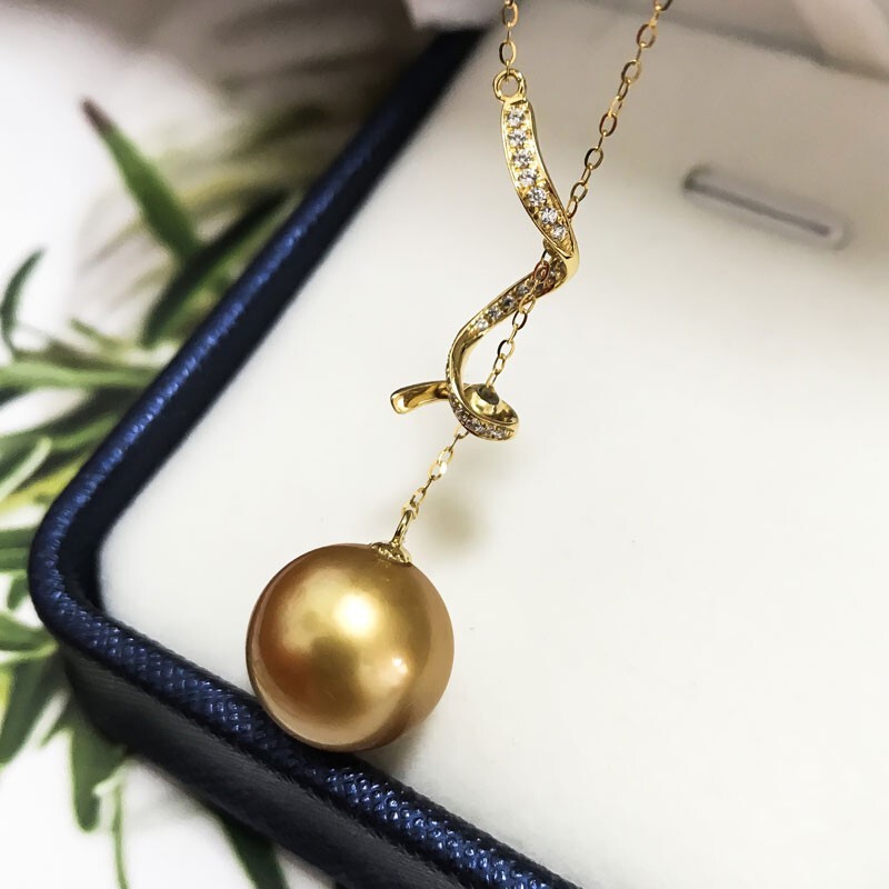 14mm Natural South Sea Gold Pearl Pendant Necklace in 18K Rich Gold