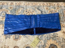 Wide Waist Cinch Belt Blue Soft Leather 2 Snap Closure Vtg 80s Small 28  Waist