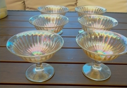 Vtg Iridescent Crystal Sherbet Dessert Glasses, Set of 6, Ribbed, STUNNING! - Picture 2 of 7