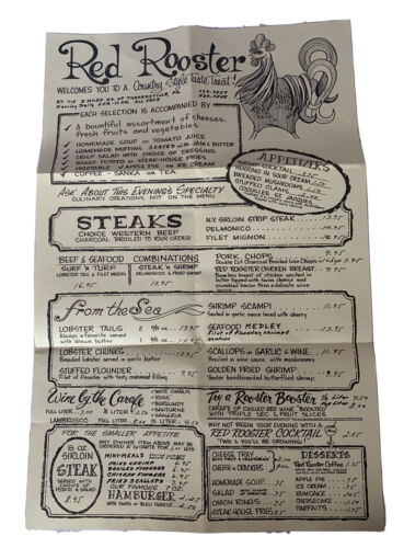 Vintage Defunct Red Rooster Inn Restaurant Country Style Menu Ephemera Collectib - Picture 1 of 3