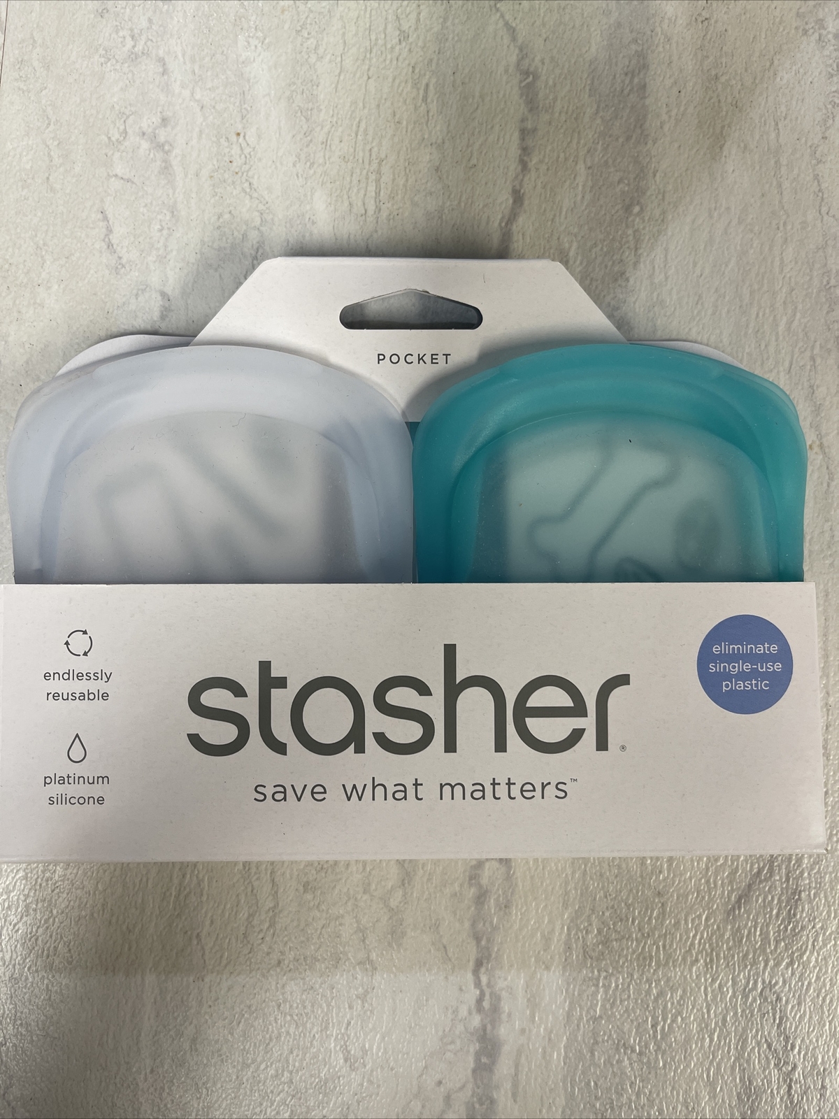 Stasher Platinum Silicone Food Grade Reusable Storage Bag Clear + Aqua