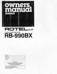 Rotel RB-990BX Amplifier Owners Manual | eBay