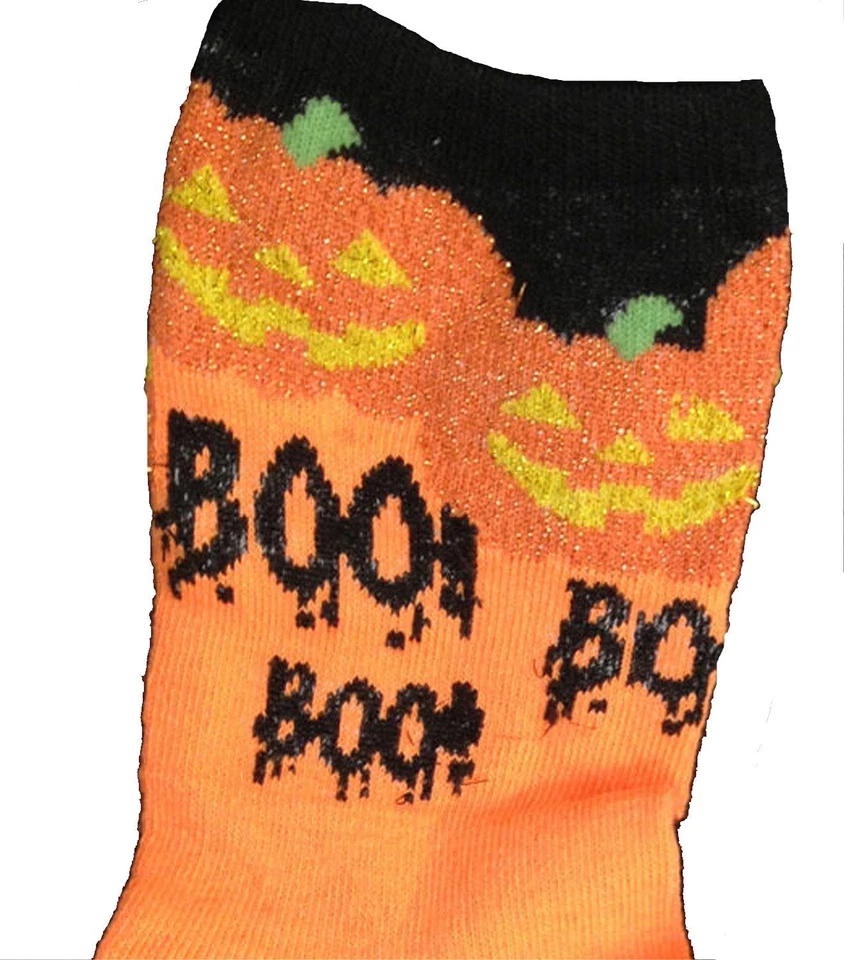 Calcetines Naranja Espeluznante Halloween Calabaza BOO CREW-Jack-O-Lantern Novedad Equipo Alegría Foto 2 de 4