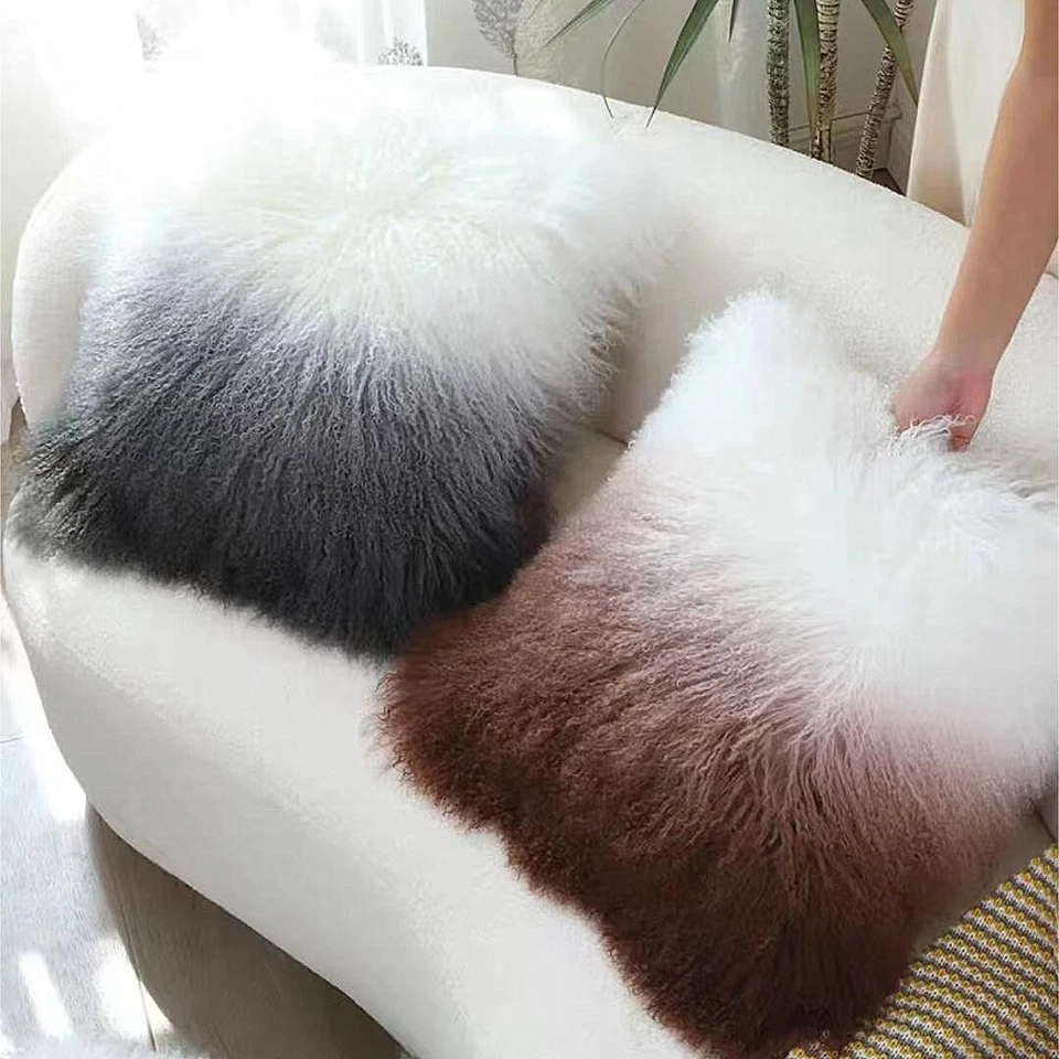 100% Real Mongolian Lamb Tibetan Fur Pillow Case Cushion Cover Pillowcase Soft - Image 3 of 4