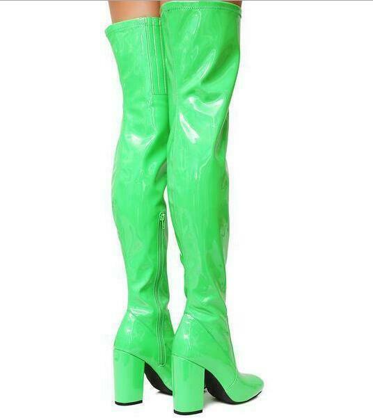 Mujeres Patente Cuero Caramelo Color Sobre Rodilla Botas Altas Tacón Club nocturno Zapatos