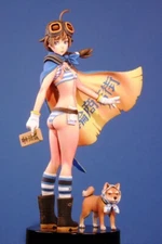 1/20 Scale Anime Girl Figurine with Dog Resin Model with Goggles and Cape