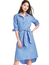 NWT Gap Stripe midi shirtdress, Blue & White Stripe SIZE XS        #642237  v617