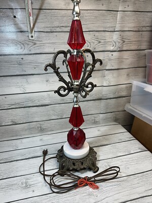Vtg Mid Century Red Hollywood Regency Table Lamp Boudoir