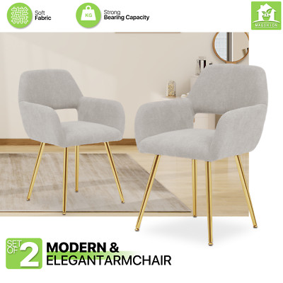 Set of 2 Upholstered Dining Chair Dining Room Chair Open Back Black w/Metal Legs