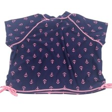 Cat  Jack Navy Blue Short Sleeve Anchor Pattern Swim Rash Guard Large 10/12 