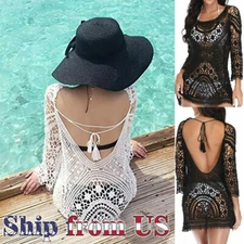Women Bathing Suit Cover Up Crochet Lace Boho Dress Summer Beach Bikini Sundress