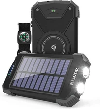 Power Bank solar, Portable Charger 10,000mAh External Battery Pack Type C Qi