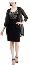 Women  s Formal Dress Plus Size 24W 3/4 Sleeves CONNECTED Sheer Jacket Gold Black
