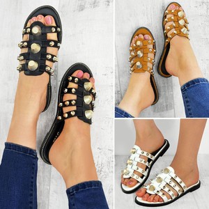 Womens Ladies Flat Slip On Studded Slides Designer Slippers Sliders Sandals Size | eBay