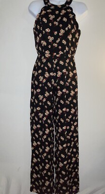 Francesca s Miami Black Red Floral Jumpsuit Sz  XS 90 s Sleeveless High NWT