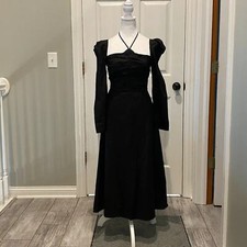 ASTR the Label Long Puff Sleeve Tie Neck Cotton Dress/Black, 16805