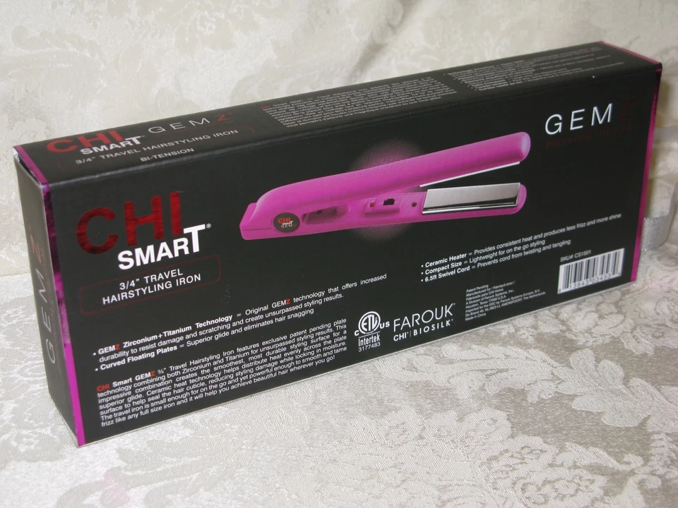 CHI Smart. 3/4" Travel Hairstyling Iron. Zirconium Titanium. "Rhodolite" New. - Image 2 of 2