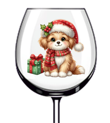 12x bunte Weihnachten Welpe Hund Vinyl Aufkleber Abziehbild Becher Weinglas Flasche