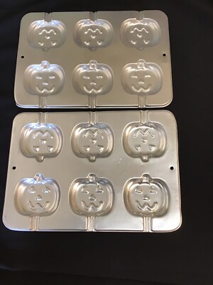 Lot of 2 Wilton Halloween Pumpkin Cookie Pan Mold 1995  Vintage Baking Cake Pop