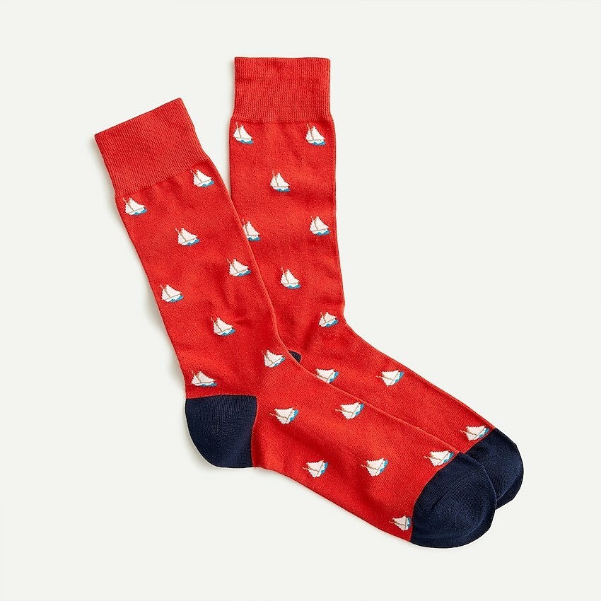 j crew dress socks J. Crew Men's Dress Socks ~Brick Red Sailboats ~ OSFM~ NWT