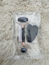 Face Roller  Guasha Facial Kit- Black Stone  Rose Gold BRAND NEW