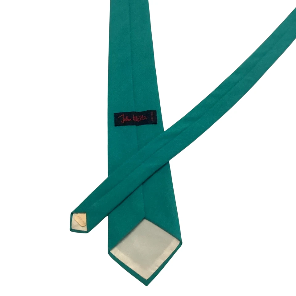 JOHN WEITZ Men's Rayon/Polyester SLIM Necktie Designer Geometric Solid Teal EUC - Image 3 of 3
