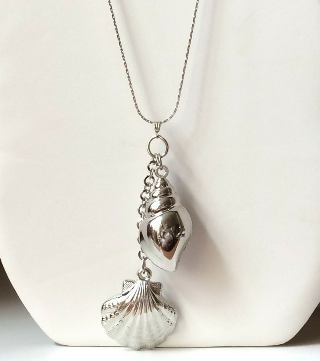 Silver Conch Scallop Shell Necklace 24