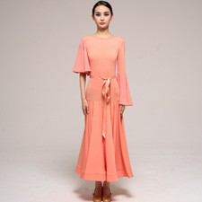 Latin Ballroom Dance Dress Modern Salsa Waltz Standard Long Dress Q191 Orange