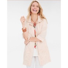 Chico's Eyelet Linen Jacket - Size 1 - Peach Beige EUC