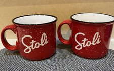 Stoli Stolichnaya Vodka Red Large Coffee Cup Enamel Ceramic, Camping, Set Of Two