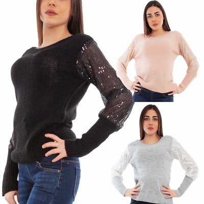Women's Pullover Sweater With Sequined Sleeves Fitted Elegant TOOCOOL JL-19042