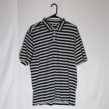 London Fog Polo Men's M Dark Blue/Gray Striped Short Sleeve Shirt 90's Vintage