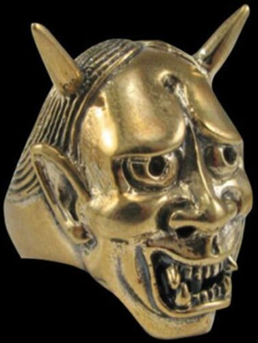 Bronze Japanese Hannya oni Demon Devil Mask Ring Custom made Sized Occult R-63b - 第 1/3 張圖片