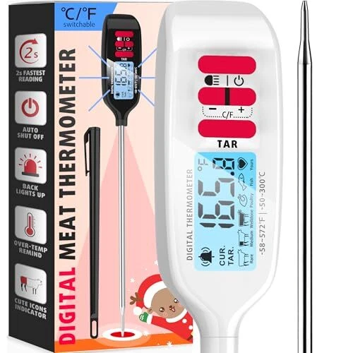 Meat Thermometer with Long Food Temperature Probe, Meat Thermometer - White