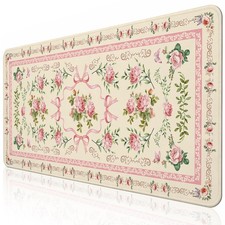 Beige Floral Mouse Pad Large 35.4x15.7 Inch Rose Girly Desk Mat