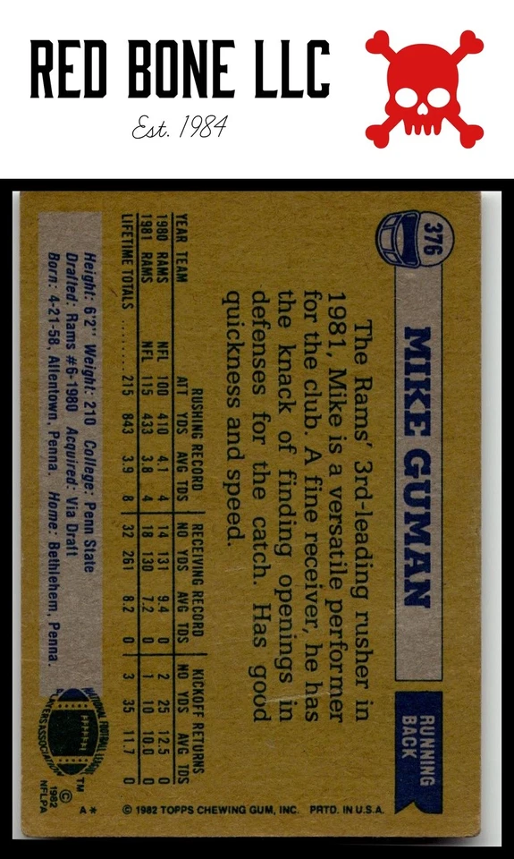 1982 Topps #376 Mike Guman - Image 2 of 2