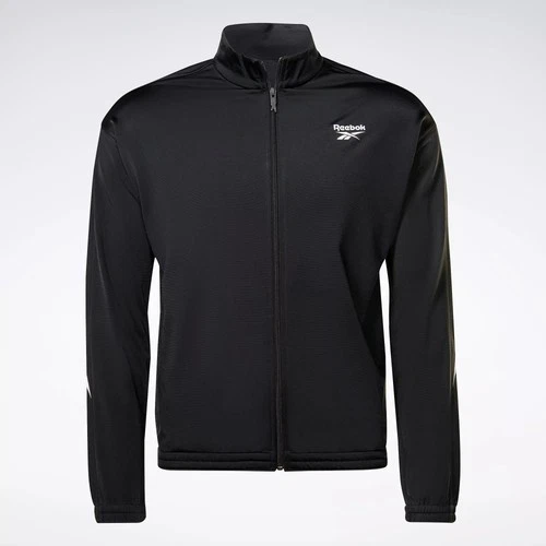 Reebok Mens Regular fit Track Jacket Coat Size M Black Solid MSRP $50 Black image 5