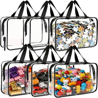6 Pack Large Toy Storage Bags Clear Organizer Bags with Double Zipper