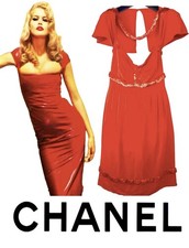 Chanel Vintage 2007 Red Sequin Necklace Party Taylor Dress 36 38 40 4 6 8 S M