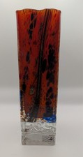 Atelier Beranek Tschechische Kunst Glas Vase rot meliert blau & klar Petr Hora Stil 8"